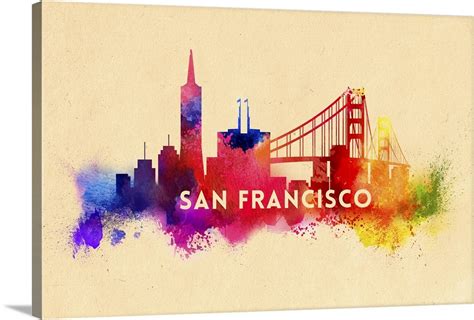 San Francisco California Skyline Abstract Watercolor Artwork Wall