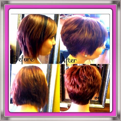 Brown hair with blonde and red burgundy pieces. Short pixie cut...burgundy color | My Work...My Passion ...