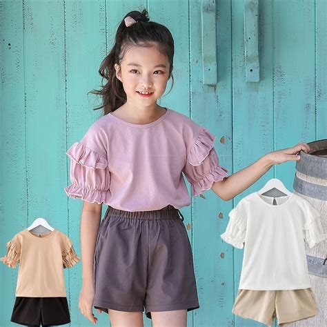 Cotton Kids Girls Shorts Clothes Set 2018 Khaki White Pink T Shirts