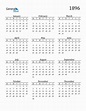 1896 Yearly Calendar Templates with Monday Start