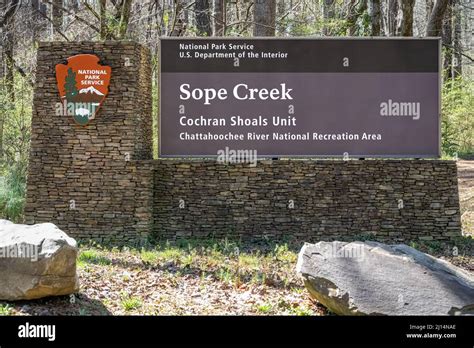 National Park Service Sign At The Entrance To Sope Creek Site Of The