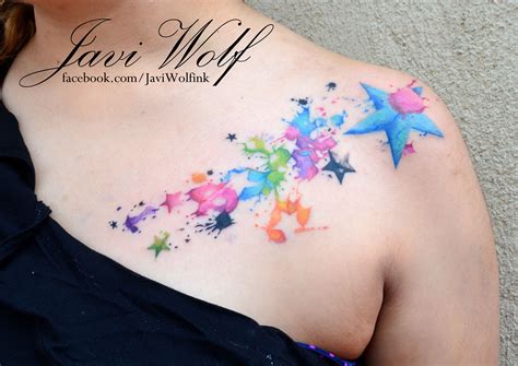 Watercolor Stars Tattoo Tattooed By Javi Wolf Star Tattoos Tattoos