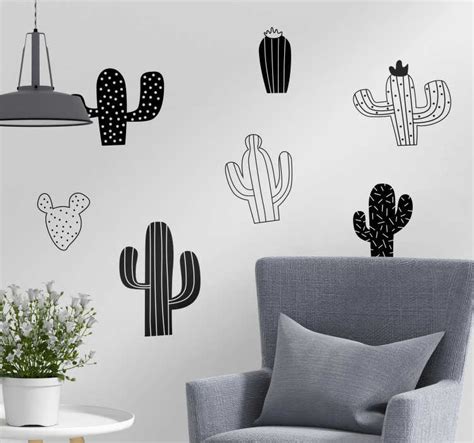 Black And White Cacti Wall Stickers Tenstickers