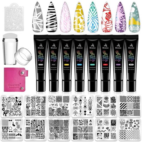 Biutee Nail Stamping Polish Nail Art Kit Nail Stamper With 8 Colors