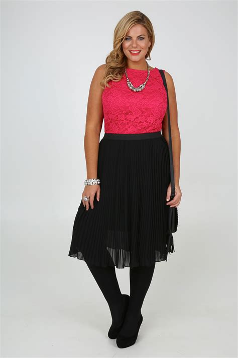Black Chiffon Pleated Midi Skirt With Elasticated Waist Plus Size 14 To 28