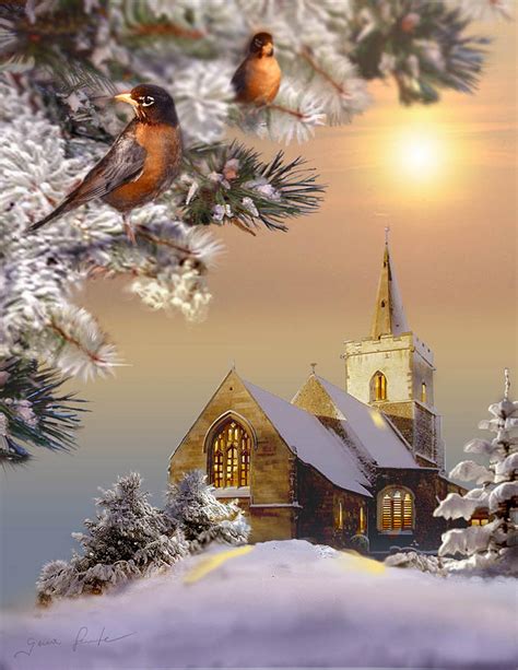 Winter Scene With Robins And Church Painting By Regina Femrite Pixels