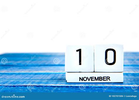 November 10th Image Of November 10th Calendar On Blue Background Stock
