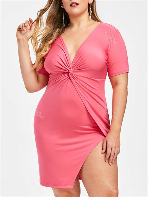 40 OFF Rosegal Twist Front Plus Size Plunge Bodycon Dress Rosegal