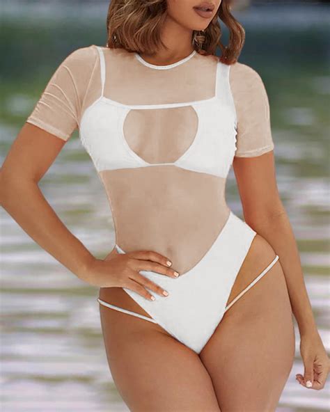 Sheer Mesh Cutout One Piece Swimsuit With Lining