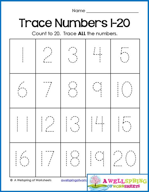 Tracing Numbers 1 To 20 Worksheets