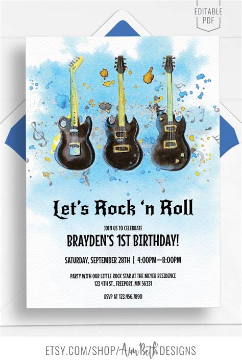 Rock N Roll Birthday Invite Rock And Roll Invite Guitar Etsy Rock