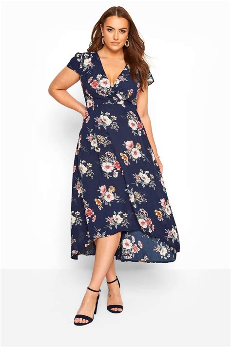 YOURS LONDON Navy & Pink Floral Wrap Dress | Yours Clothing