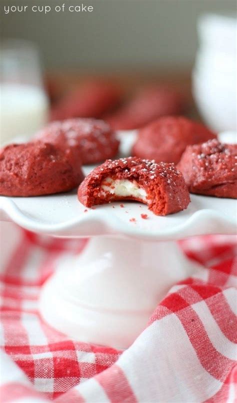 Pour the cake mixture into 9x9 or round pan. Red Velvet Cookies Filled with Cream Cheese | Red velvet ...
