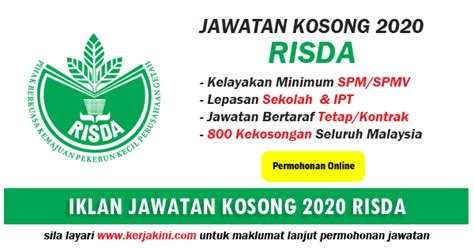 Semua anggota risda dan syarikat milikan risda serta seluruh warga negara malaysia adalah dipelawa untuk mengisi kekosongan di risda ventures sdn. Jawatan Kosong Terkini 2020 di RISDA - 800 Kekosongan