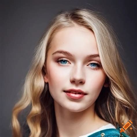 Realistic Portrait Of A Friendly Girl With Pale Blonde Hair