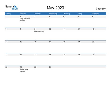 Guernsey May 2023 Calendar With Holidays Riset