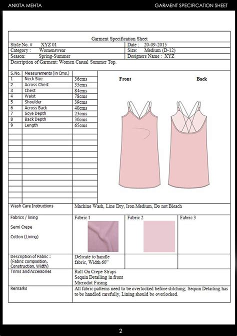 Womenswear Casual Summer Top Garment Specification Sheet Phác Thảo