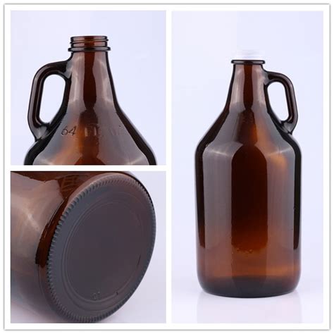 Black Phenolic Lids 64 Oz Half Gallon Amber Beer Bottle Growler Glass