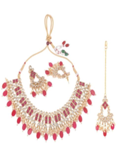 Buy Efulgenz Gold Toned Pink Crystals Studded Gold Plated Jewellery
