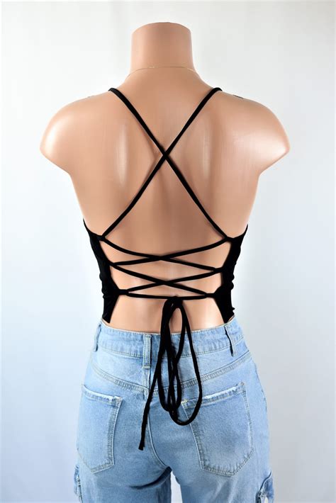 Simple Lace Up Crop Top Double Layered Lace Up Back Halter Crop Top