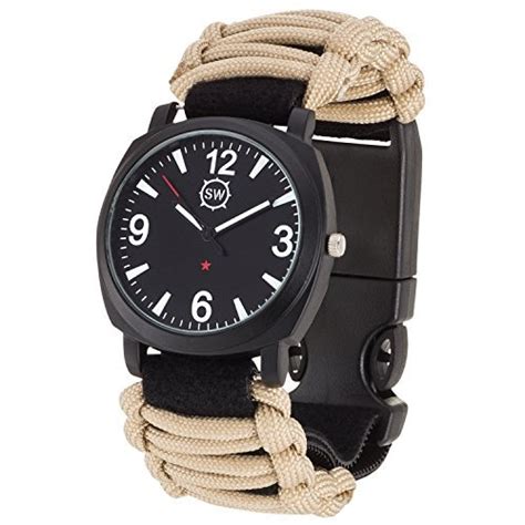 Sharpsurvival Paracord Camping Watch With Fire Starter Whistle And Compass Tan The Camping