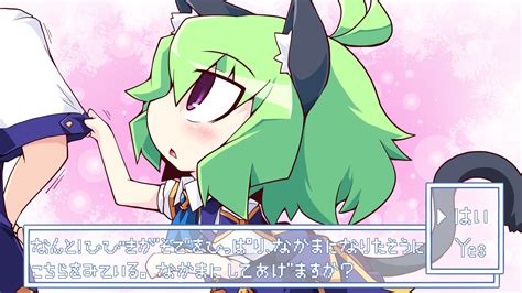 Animal Ears Blush Catgirl Chibi Game Cg Green Hair Justy X Nasty Kagami