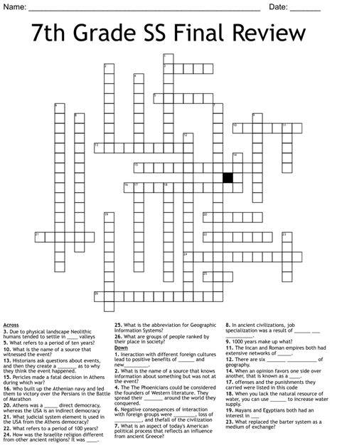 7th Grade Ss Final Review Crossword Wordmint