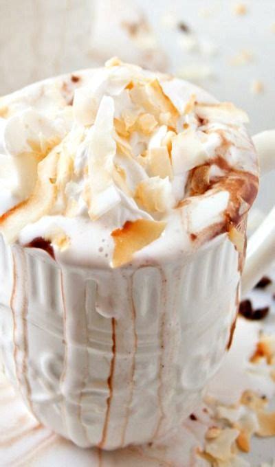 coconut hot chocolate with coconut whipped cream hot cocoa recipe food hot chocolate recipes