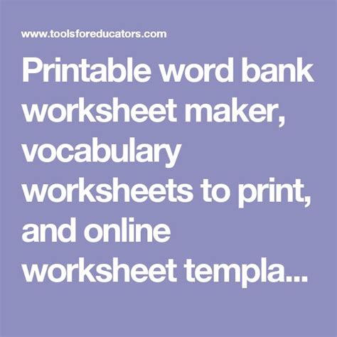 Printable Word Bank Worksheet Maker Vocably Worksheets To Print And