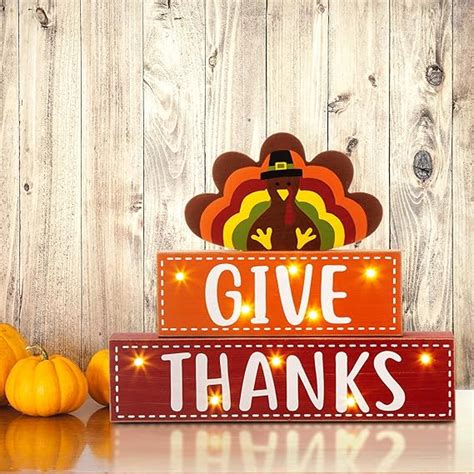 Glitzhome Thanksgiving Sign Wooden Block 10”h Distressed