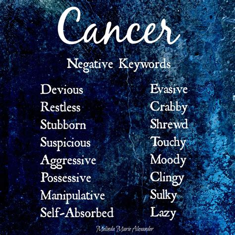 In the same way, there are signs that when they are. Cancer Negative Keywords with Text | Zodiac traits, Cancer ...