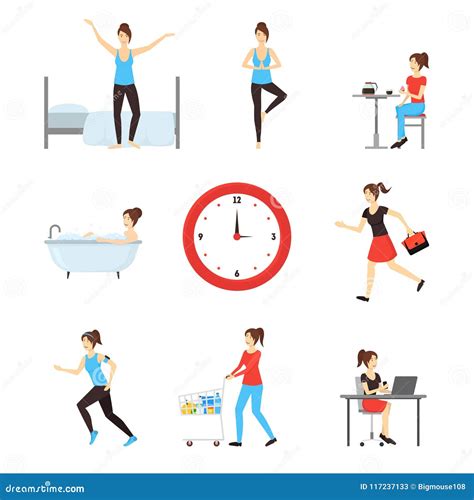 Cartoon Daily Routine Character Woman Vector Stock Vector