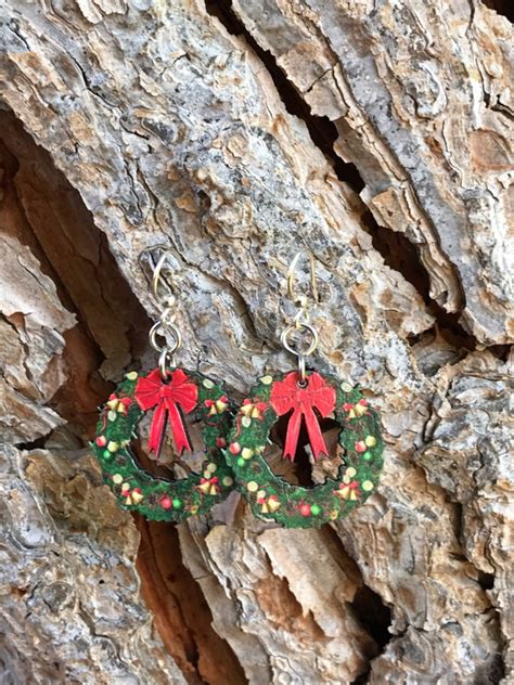 Small Christmas Wreath Earrings Made From Eco Friendly Wood