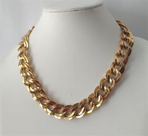 Vintage Monet Gold Chain Necklace Wide Double Curb Chain Link Etsy