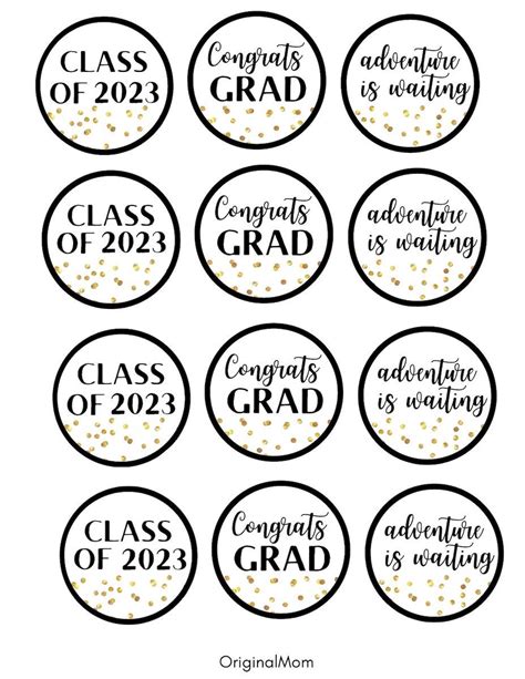 Graduation Free Printable Party Pack In Black And Gold Cupcake Toppers