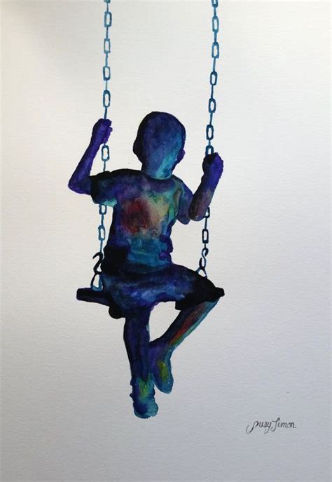 Child On The Swing Original Watercolor Painting 9x12 Watercolor Art