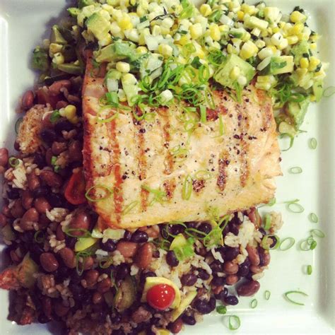 Grilled Salmon With Rice And Beans And Corn Salsa Billy Parisi