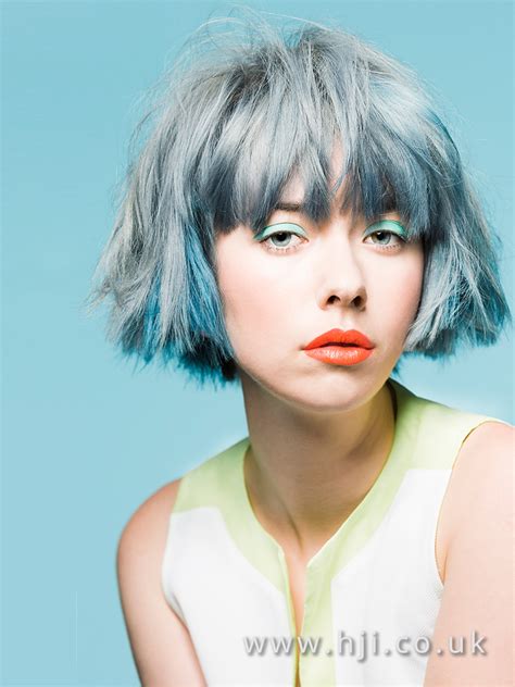 2017 Short Messy Textured Bob Hairstyle With Blue Grey