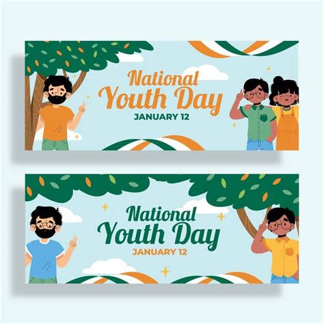Free Vector Flat National Youth Day Horizontal Banners Set