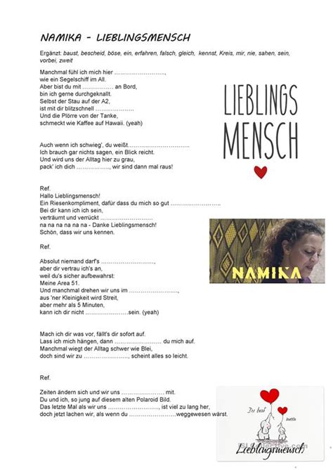 Maybe you would like to learn more about one of these? Namika Lieblingsmensch Arbeitsblatt - Kostenlose DAF ...