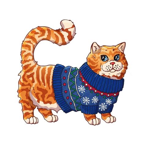Cat In A Sweater Cartoon Character Domestic Animal Premium Vector