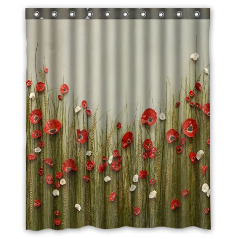 Zkgk Poppy Flowers Waterproof Shower Curtain Bathroom Decor Sets With