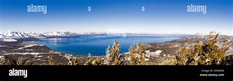 Aerial View Of Lake Tahoe On A Sunny Winter Day Sierra Mountains