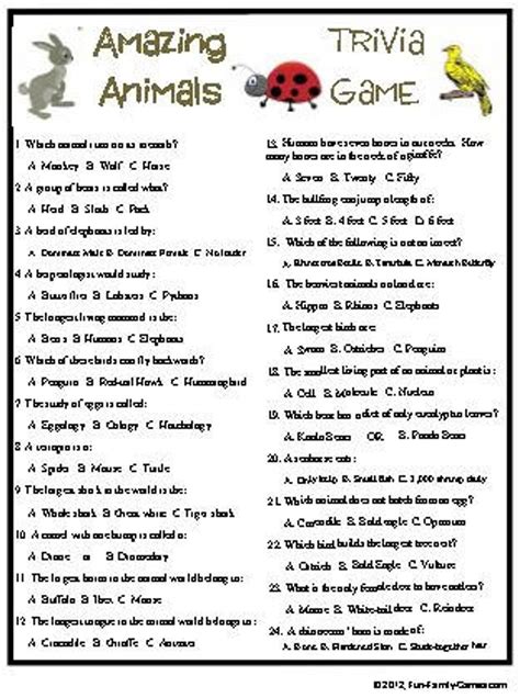 Amazing Animals Trivia Game Etsy Fun Trivia Questions Trivia