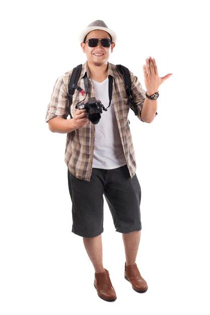 Premium Photo Asian Male Backpacker Traveler Tourist Calling Gesture