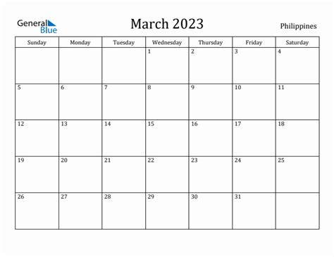 March 2023 Monthly Calendar With Philippines Holidays