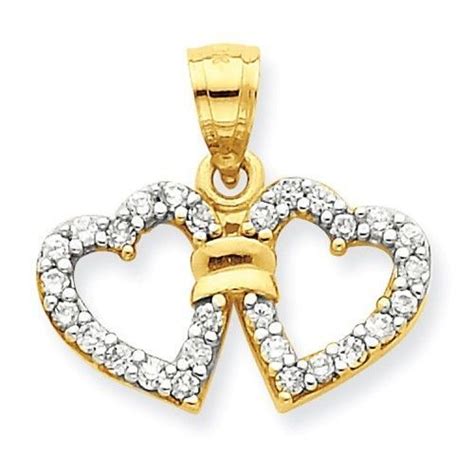 10k Yellow Gold Cz Open Double Heart Pendant Hearts Charm 14 Gm 08