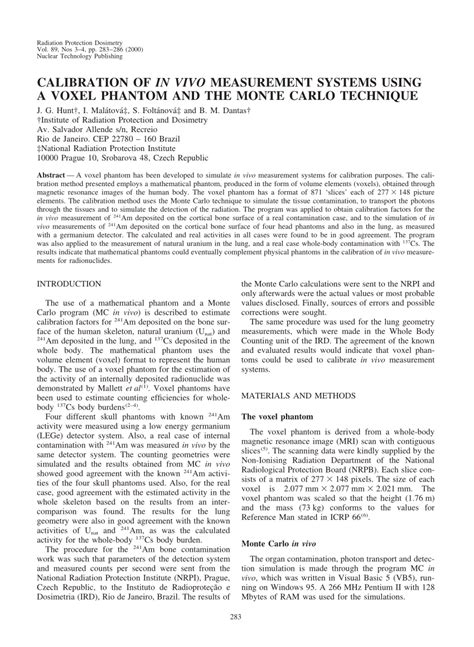 PDF Calibration Of In Vivo Measurement Systems Using A Voxel Phantom