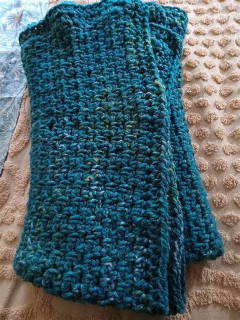 Hand Crochet Chunky Thick Afghan In Bright Teal Blue With Etsy