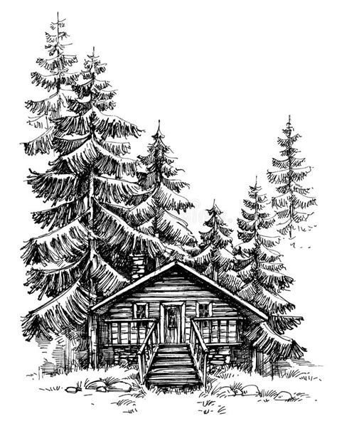 A Wooden Cabin In The Pine Forest Stock Vector Illustration Of Peace